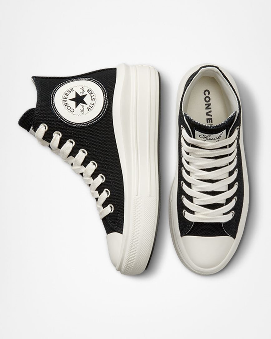 Topanky Na Platforme Converse Chuck Taylor All Star Move Oversized Patch Vysoke Damske Čierne Béžové Biele | SK MPHFU1